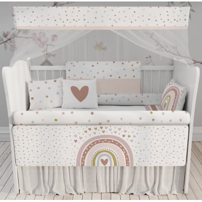 Kit Berço Enxoval de Bebê Arco-ìris Corações