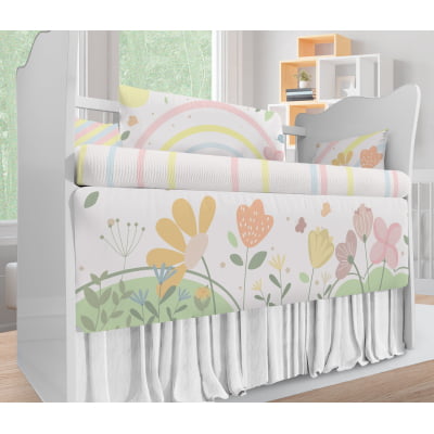 Kit Berço Enxoval de Bebê jardim floral arco-íris 23PÇS  - KT605