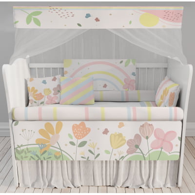 Kit Berço Enxoval de Bebê jardim floral arco-íris 23PÇS  - KT605