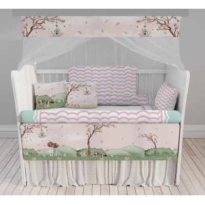 Kit Berço Enxoval de Bebê meninas floresta floral infantil - KT518