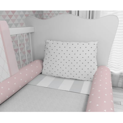 Kit Berço Enxoval de Bebê Rosa Triângulos Geométricos 