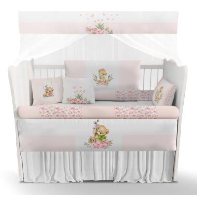 Kit Berço Enxoval de Bebê Ursinha no Balanço 23 PÇS - KT41 B Papel de parede  infantil, Enxovais para Bebê, Kits Berço, Kit Cama, faixa decorativa, régua do crescimento, quadros decorativos infantil.