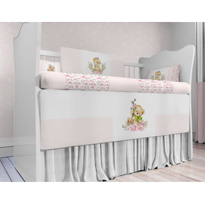 Kit Berço Enxoval de Bebê Ursinha no Balanço 23 PÇS - KT41 B Papel de parede  infantil, Enxovais para Bebê, Kits Berço, Kit Cama, faixa decorativa, régua do crescimento, quadros decorativos infantil.