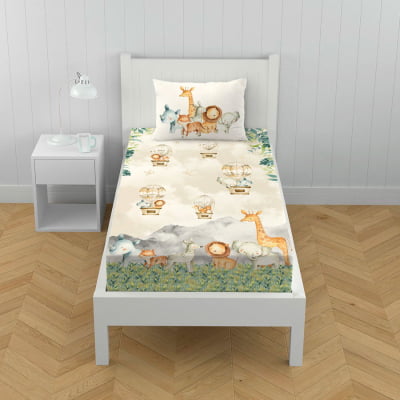 Lençol de Solteiro Safari Verde Animais Menino - L50 Papel de parede  infantil, Enxovais para Bebê, Kits Berço, Kit Cama, faixa decorativa, régua do crescimento, quadros decorativos infantil.