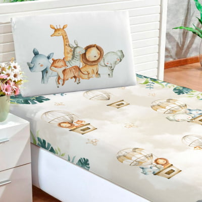 Lençol de Solteiro Safari Verde Animais Menino - L50 Papel de parede  infantil, Enxovais para Bebê, Kits Berço, Kit Cama, faixa decorativa, régua do crescimento, quadros decorativos infantil.