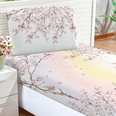 Lençol e fronha de solteiro decorativo arco-íris árvore floral borboletas - L522