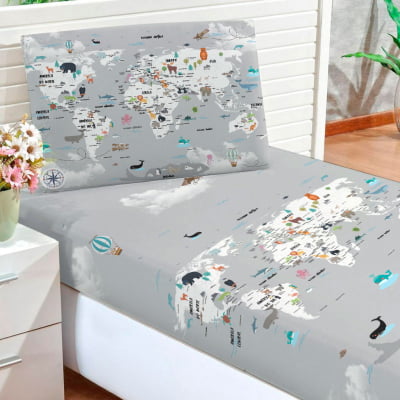 Lençol de Solteiro Infantil Mapa Mundi Cinza Menino - L54 Papel de parede  infantil, Enxovais para Bebê, Kits Berço, Kit Cama, faixa decorativa, régua do crescimento, quadros decorativos infantil.