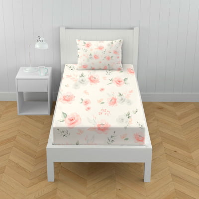 Lençol de Solteiro Infantil Floral Menina - L459 Papel de parede  infantil, Enxovais para Bebê, Kits Berço, Kit Cama, faixa decorativa, régua do crescimento, quadros decorativos infantil.