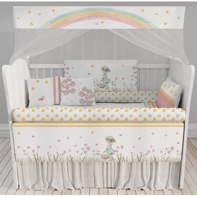 Kit Berço Enxoval De Bebê Arco Íris Floral Colorido