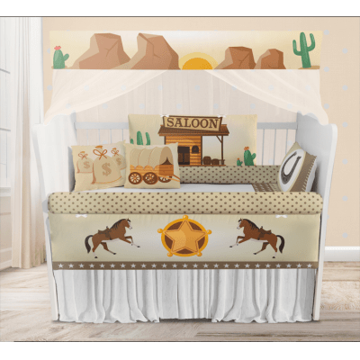 Kit Berço Enxoval de Bebê Cowboy Cavalo Fazendinha de 23PÇS  - KT431 