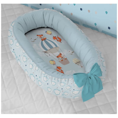 Ninho Redutor de Bebê Balões Azul Raposa 100% Algodão | Varoni Decor - N07