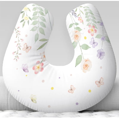 Almofada de Amamentação Travesseiro Floral Borboletas Delicado Menina AM586
