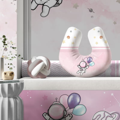 Almofada de Amamentação Travesseiro Astronauta Rosa Menina AM497 Papel de parede  infantil, Enxovais para Bebê, Kits Berço, Kit Cama, faixa decorativa, régua do crescimento, quadros decorativos infantil.