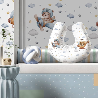 Almofada para Amamentar com Zíper Urso Nuvens AM686 Papel de parede  infantil, Enxovais para Bebê, Kits Berço, Kit Cama, faixa decorativa, régua do crescimento, quadros decorativos infantil.