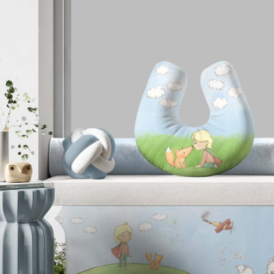 Almofada para Amamentar com Zíper  Pequeno Príncipe Raposa AM415 Papel de parede  infantil, Enxovais para Bebê, Kits Berço, Kit Cama, faixa decorativa, régua do crescimento, quadros decorativos infantil.