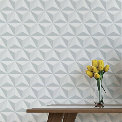 Papel de Parede Geométrico 3D Cinza Claro Linha Home - VRHOME04