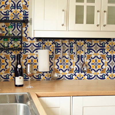 Papel de Parede Geométrico Amarelo e Azul Linha Home - VRHOME12