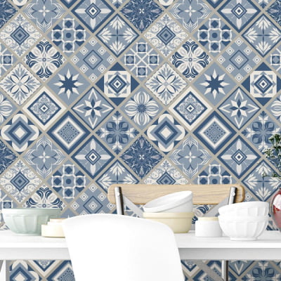 Papel de Parede Geométrico Azul Mediterrâneo Linha Home - VRHOME08 Papel de Parede Geométrico Azul Mediterrâneo Linha Home - VRHOME08