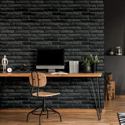 Papel de Parede Imitando Tijolo Preto – VRHOME18 Papel de Parede Imitando Tijolo Preto – VRHOME18