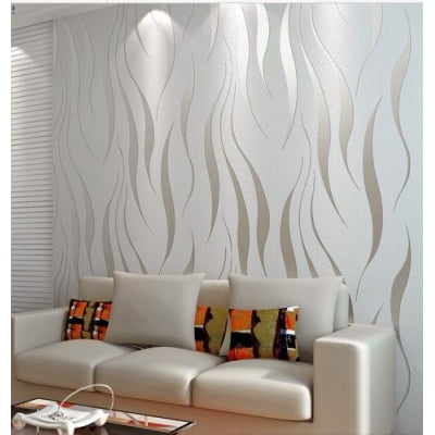 Papel de Parede Texturizado Ondas Branco Cinza Linha Home - VRHOME05