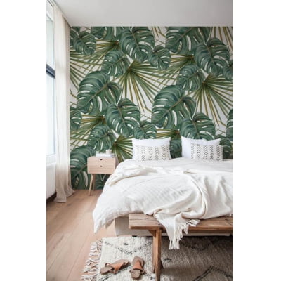Papel de Parede Tropical Folhagem Verde  Estilo Natureza Linha Home - VRHOME07