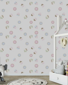 Papel de Parede Infantil para Quarto de Bebê Docinhos Cupcake