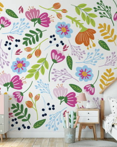 Papel de Parede Infantil Floral com Flores Lúdicas