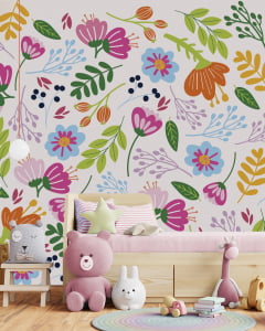 Papel de Parede Infantil Floral com Flores Lúdicas