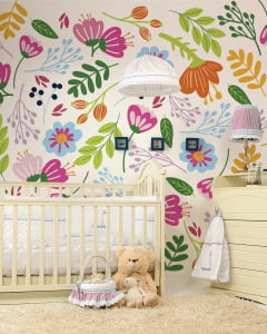 Papel de Parede Infantil Floral com Flores Lúdicas