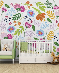 Papel de Parede Infantil Floral com Flores Lúdicas