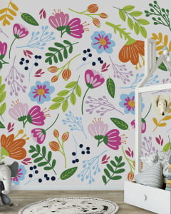 Papel de Parede Infantil Floral com Flores Lúdicas