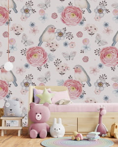 Papel de parede Infantil Floral e Pássaros - VR365