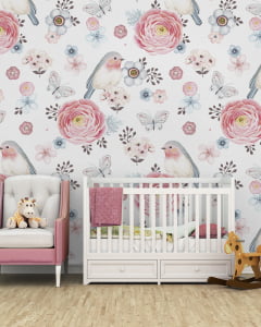 Papel de parede Infantil Floral e Pássaros - VR365