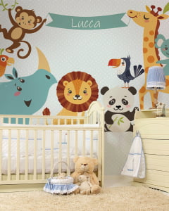 Papel de Parede Infantil para Quarto de Bebê Safari Feliz