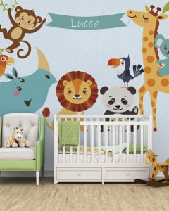 Papel de Parede Infantil para Quarto de Bebê Safari Feliz