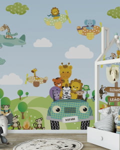 Papel de Parede Infantil Safari na Estrada