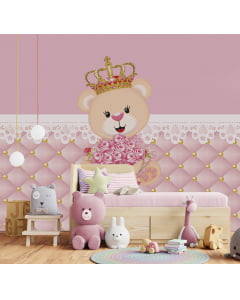 Papel de parede infantil Ursinha Princesa com Flores