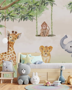 Papel de Parede Infantil para Quarto de Bebê Safari Natureza