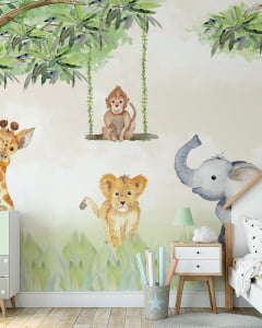 Papel de Parede Infantil para Quarto de Bebê Safari Natureza