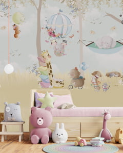 Papel de Parede Infantil Safari Baby para Quarto de Bebê Adesivo