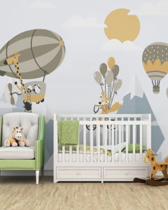 Papel de Parede Infantil para Quarto de Bebê Safari Animais baloeiros