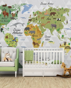 Papel de Parede Infantil Mapa Mundi