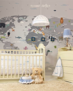 Papel de parede para quarto de bebê Safari pelo Mundo