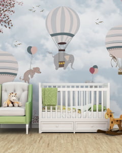 Papel de Parede Infantil Safari Animais Baloeiros