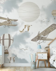 Papel de Parede Infantil Balões Aviador