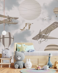 Papel de Parede Infantil Balões Aviador