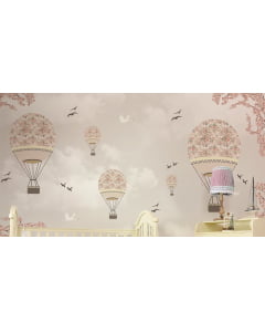 Papel de parede infantil balões floral rose gold