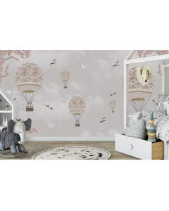 Papel de parede infantil balões floral rose gold