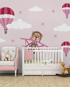 Papel de parede infantil quarto de bebê Gatinhos Fofos Baloeiros