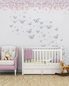 Papel de Parede Infantil Borboletas e Flores